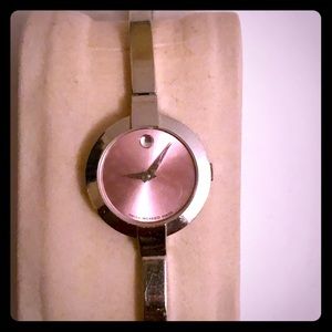 Ladies Silver Band Movado Watch with Pink Dial